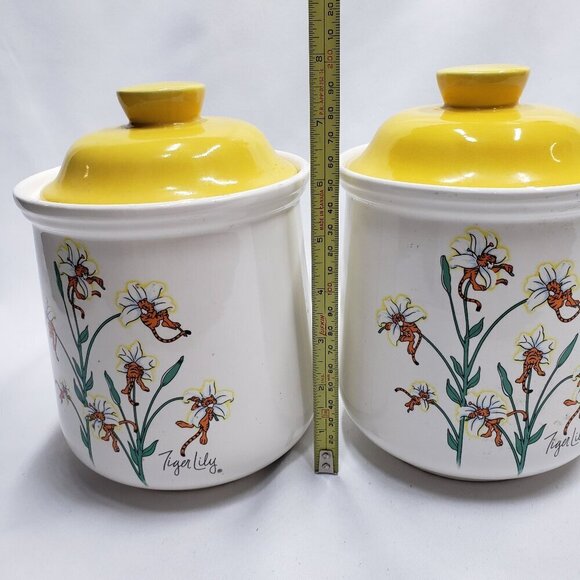 Petal Pets Tiger Lily Ceramic Canisters Set of 2 With Lids Vintage Japan - Picture 15 of 16